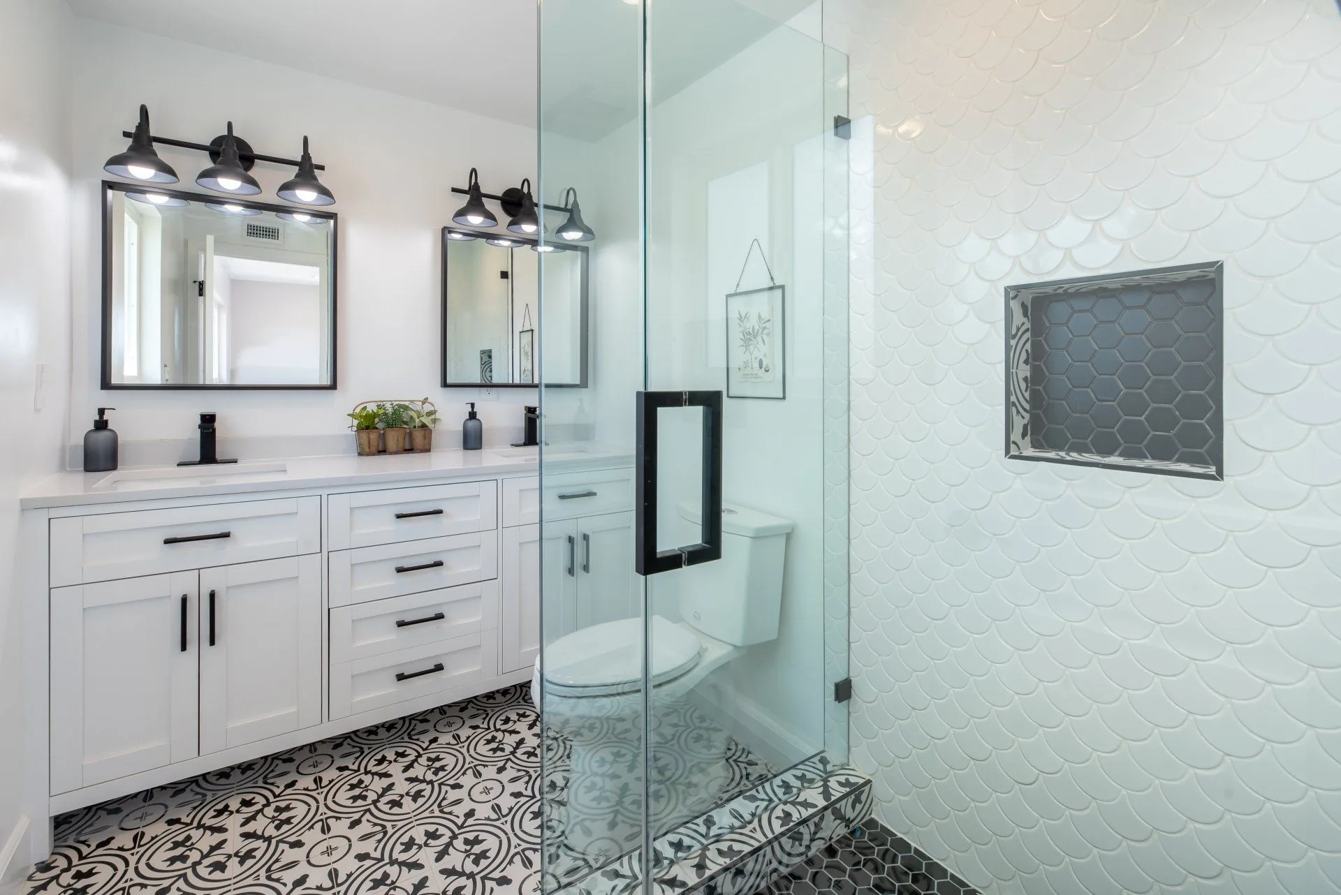 New bathroom vanity with a quartz top and undermount sink